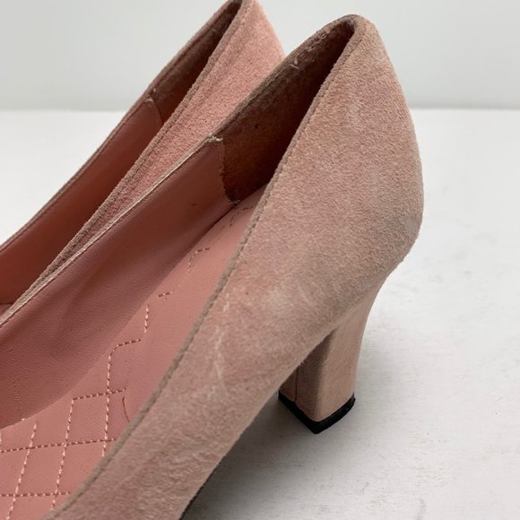 CAMI Genuine Suede Leather Pink Chunky High Heels Pumps Block Bow Round Toe sz 6 - Picture 10 of 16